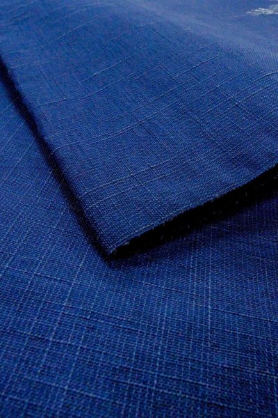 Photo10: O0606A Vintage Japanese Kimono  Dark Indigo Blue  NAGOYA OBI sash Bamboo leaf Linen. (Grade B) (10)