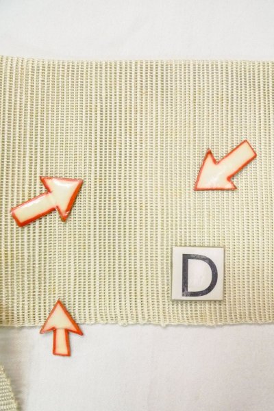 Photo16: O0606B Vintage Japanese Kimono  Pale Off White  NAGOYA OBI sash Abstract pattern Linen. (Grade C) (16)