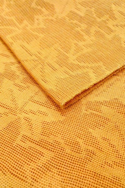 Photo11: O0606C Vintage Japanese Kimono   Golden Yellow  NAGOYA OBI sash MOMIJI maple leaf Linen. (Grade B) (11)
