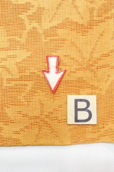 Photo13: O0606C Vintage Japanese Kimono   Golden Yellow  NAGOYA OBI sash MOMIJI maple leaf Linen. (Grade B) (13)