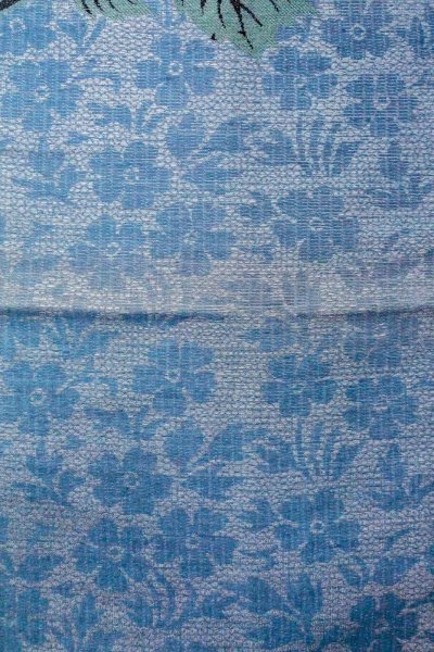 Photo4: O0606E Vintage Japanese Kimono  Shiny Silver  NAGOYA OBI sash Flower Linen. (Grade D) (4)