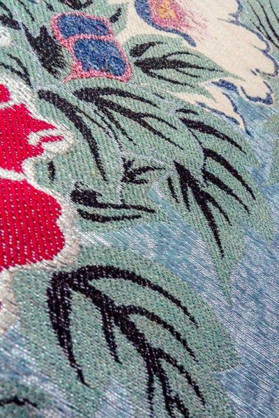 Photo11: O0606E Vintage Japanese Kimono  Shiny Silver  NAGOYA OBI sash Flower Linen. (Grade D) (11)