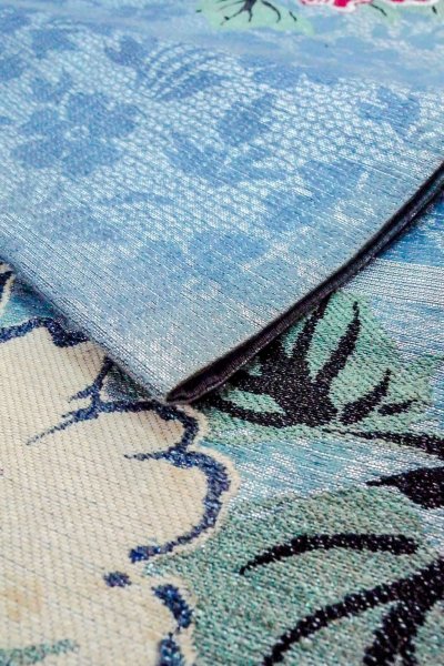 Photo13: O0606E Vintage Japanese Kimono  Shiny Silver  NAGOYA OBI sash Flower Linen. (Grade D) (13)