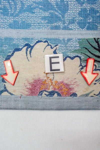 Photo18: O0606E Vintage Japanese Kimono  Shiny Silver  NAGOYA OBI sash Flower Linen. (Grade D) (18)