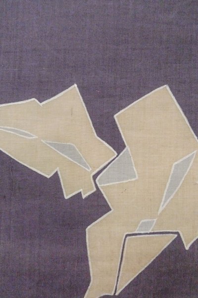 Photo7: O0606F Vintage Japanese Kimono  Dark Purple  NAGOYA OBI sash Leaf Linen. (Grade C) (7)