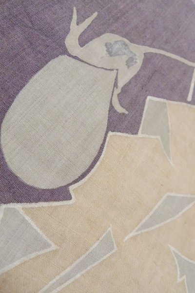 Photo8: O0606F Vintage Japanese Kimono  Dark Purple  NAGOYA OBI sash Leaf Linen. (Grade C) (8)