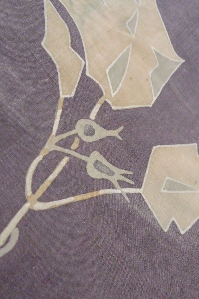 Photo9: O0606F Vintage Japanese Kimono  Dark Purple  NAGOYA OBI sash Leaf Linen. (Grade C) (9)