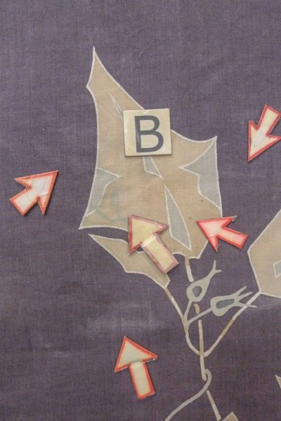 Photo14: O0606F Vintage Japanese Kimono  Dark Purple  NAGOYA OBI sash Leaf Linen. (Grade C) (14)