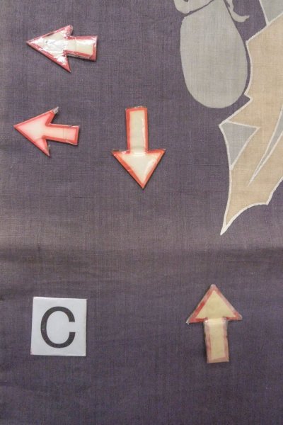 Photo15: O0606F Vintage Japanese Kimono  Dark Purple  NAGOYA OBI sash Leaf Linen. (Grade C) (15)