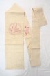 Photo1: O0606G Vintage Japanese Kimono   Ivory  NAGOYA OBI sash Ivy Linen. (Grade C) (1)
