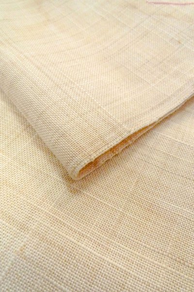 Photo13: O0606G Vintage Japanese Kimono   Ivory  NAGOYA OBI sash Ivy Linen. (Grade C) (13)