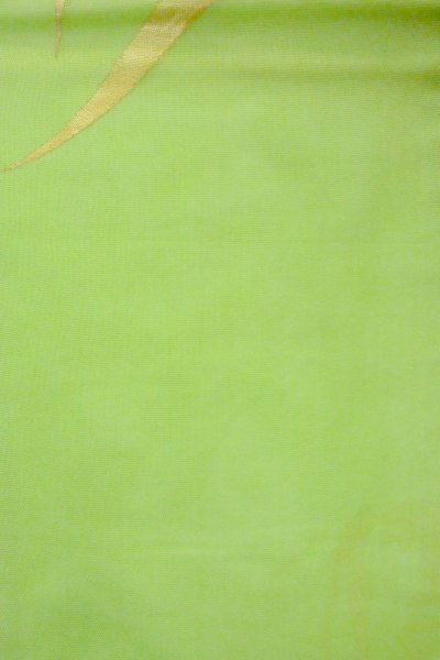 Photo4: O0606H Vintage Japanese Kimono  Light Yellowish Green  NAGOYA OBI sash Bamboo leaf Linen. (Grade C) (4)
