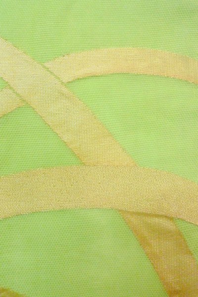 Photo5: O0606H Vintage Japanese Kimono  Light Yellowish Green  NAGOYA OBI sash Bamboo leaf Linen. (Grade C) (5)