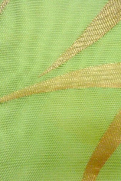 Photo6: O0606H Vintage Japanese Kimono  Light Yellowish Green  NAGOYA OBI sash Bamboo leaf Linen. (Grade C) (6)