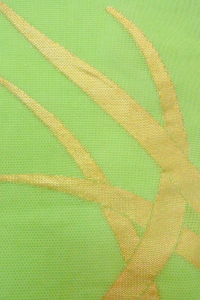 Photo7: O0606H Vintage Japanese Kimono  Light Yellowish Green  NAGOYA OBI sash Bamboo leaf Linen. (Grade C) (7)