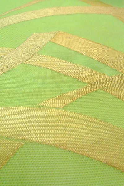 Photo10: O0606H Vintage Japanese Kimono  Light Yellowish Green  NAGOYA OBI sash Bamboo leaf Linen. (Grade C) (10)