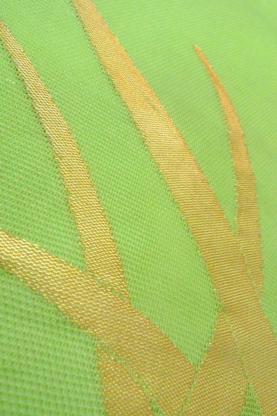 Photo11: O0606H Vintage Japanese Kimono  Light Yellowish Green  NAGOYA OBI sash Bamboo leaf Linen. (Grade C) (11)