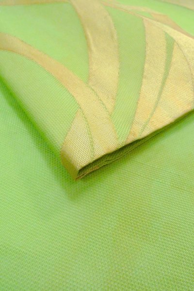 Photo13: O0606H Vintage Japanese Kimono  Light Yellowish Green  NAGOYA OBI sash Bamboo leaf Linen. (Grade C) (13)