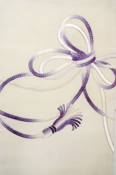 Photo3: O0606J Vintage Japanese Kimono  Light Off White  NAGOYA OBI sash KUMIHIMO rope with tassels Linen. (Grade B) (3)