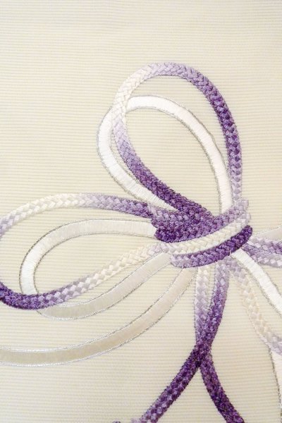 Photo5: O0606J Vintage Japanese Kimono  Light Off White  NAGOYA OBI sash KUMIHIMO rope with tassels Linen. (Grade B) (5)