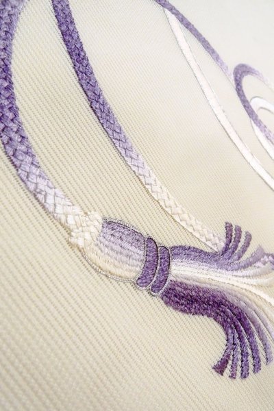 Photo9: O0606J Vintage Japanese Kimono  Light Off White  NAGOYA OBI sash KUMIHIMO rope with tassels Linen. (Grade B) (9)
