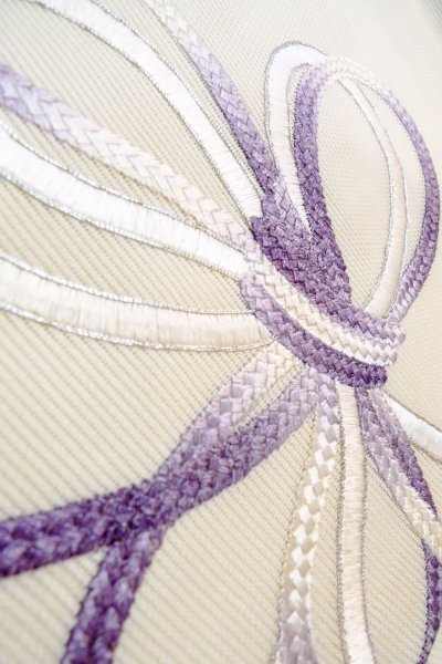 Photo10: O0606J Vintage Japanese Kimono  Light Off White  NAGOYA OBI sash KUMIHIMO rope with tassels Linen. (Grade B) (10)