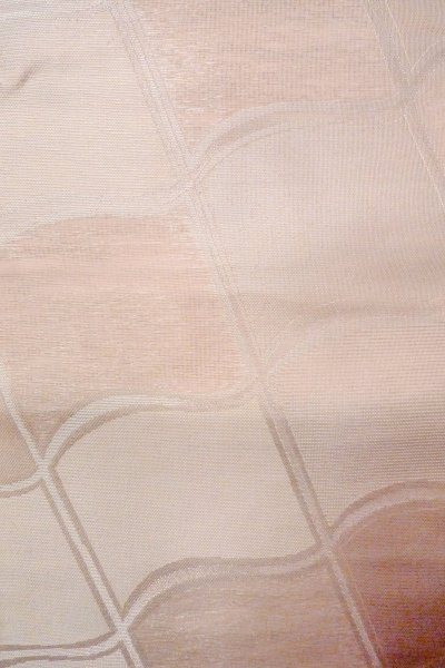 Photo3: O0606K Vintage Japanese Kimono Shiny Pale Pink  FUKURO OBI sash Geometrical pattern Linen. (Grade B) (3)