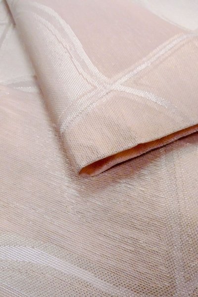 Photo15: O0606K Vintage Japanese Kimono Shiny Pale Pink  FUKURO OBI sash Geometrical pattern Linen. (Grade B) (15)