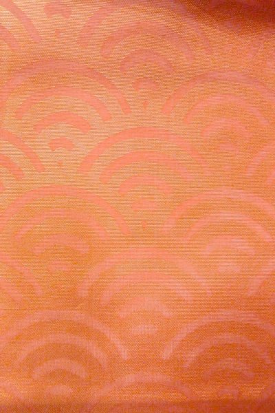Photo3: O0606L Vintage Japanese Kimono  Shiny Orange  FUKURO OBI sash Wave Linen. (Grade B) (3)