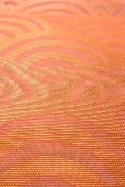 Photo10: O0606L Vintage Japanese Kimono  Shiny Orange  FUKURO OBI sash Wave Linen. (Grade B) (10)