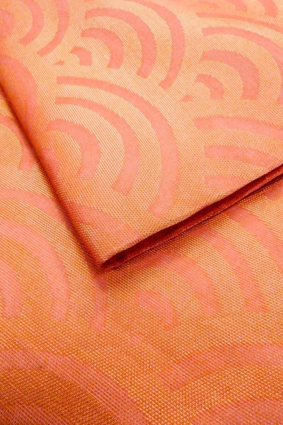 Photo11: O0606L Vintage Japanese Kimono  Shiny Orange  FUKURO OBI sash Wave Linen. (Grade B) (11)