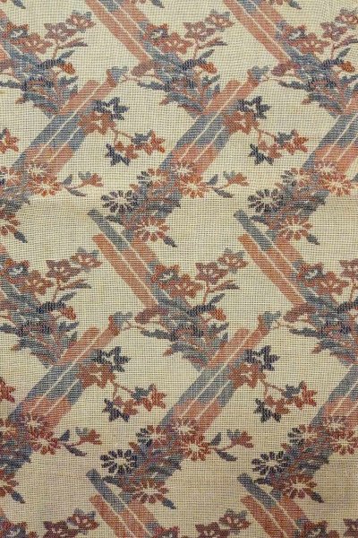 Photo2: O0606M Vintage Japanese Kimono   Gray  NAGOYA OBI sash Flower Linen. (Grade C) (2)