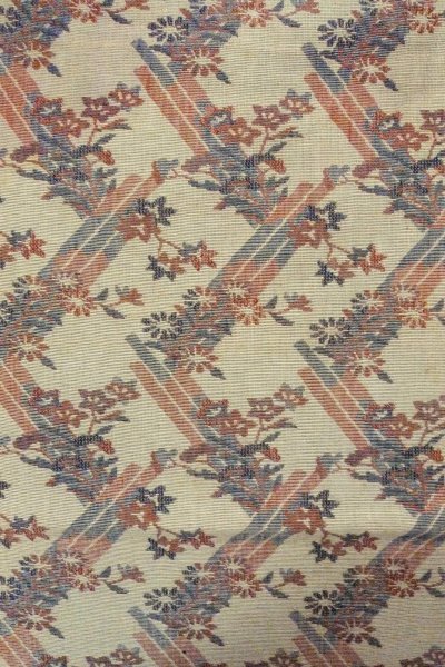 Photo3: O0606M Vintage Japanese Kimono   Gray  NAGOYA OBI sash Flower Linen. (Grade C) (3)