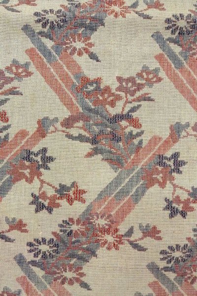 Photo4: O0606M Vintage Japanese Kimono   Gray  NAGOYA OBI sash Flower Linen. (Grade C) (4)