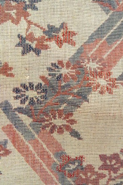 Photo5: O0606M Vintage Japanese Kimono   Gray  NAGOYA OBI sash Flower Linen. (Grade C) (5)