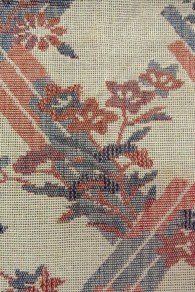 Photo6: O0606M Vintage Japanese Kimono   Gray  NAGOYA OBI sash Flower Linen. (Grade C) (6)