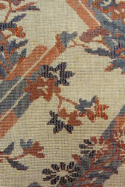 Photo7: O0606M Vintage Japanese Kimono   Gray  NAGOYA OBI sash Flower Linen. (Grade C) (7)