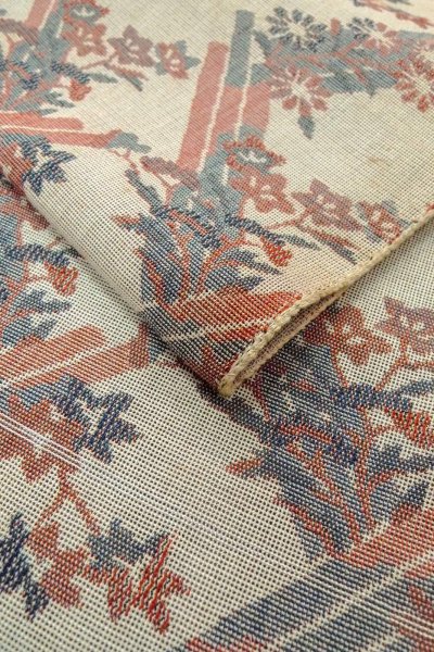 Photo12: O0606M Vintage Japanese Kimono   Gray  NAGOYA OBI sash Flower Linen. (Grade C) (12)