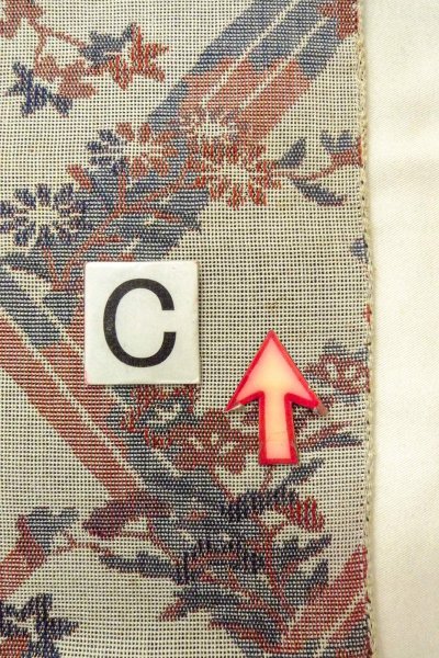 Photo16: O0606M Vintage Japanese Kimono   Gray  NAGOYA OBI sash Flower Linen. (Grade C) (16)