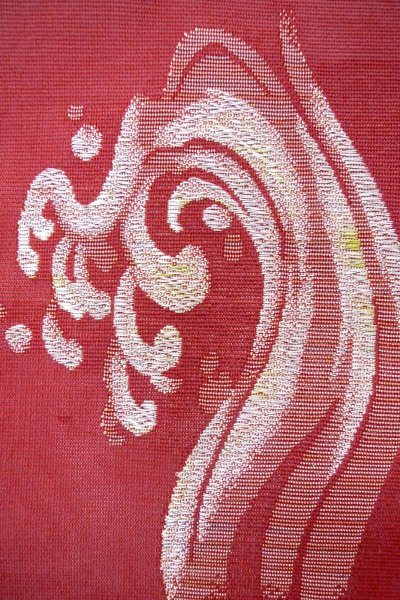 Photo6: Mint O0606N Vintage Japanese Kimono   Red  FUKURO NAGOYA Obi Wave Linen. (Grade A) (6)