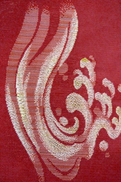 Photo7: Mint O0606N Vintage Japanese Kimono   Red  FUKURO NAGOYA Obi Wave Linen. (Grade A) (7)