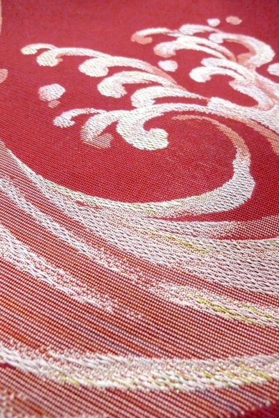 Photo8: Mint O0606N Vintage Japanese Kimono   Red  FUKURO NAGOYA Obi Wave Linen. (Grade A) (8)