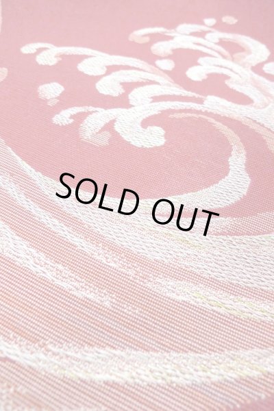 Photo8: Mint O0606N Vintage Japanese Kimono   Red  FUKURO NAGOYA Obi Wave Linen. (Grade A) (8)