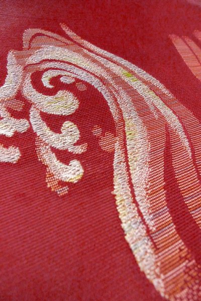 Photo9: Mint O0606N Vintage Japanese Kimono   Red  FUKURO NAGOYA Obi Wave Linen. (Grade A) (9)