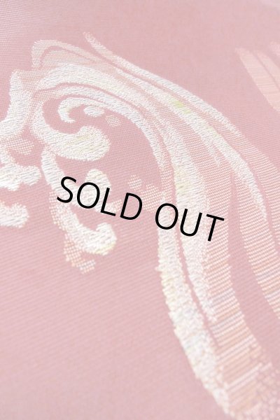 Photo9: Mint O0606N Vintage Japanese Kimono   Red  FUKURO NAGOYA Obi Wave Linen. (Grade A) (9)