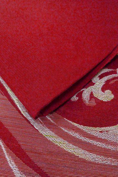 Photo11: Mint O0606N Vintage Japanese Kimono   Red  FUKURO NAGOYA Obi Wave Linen. (Grade A) (11)