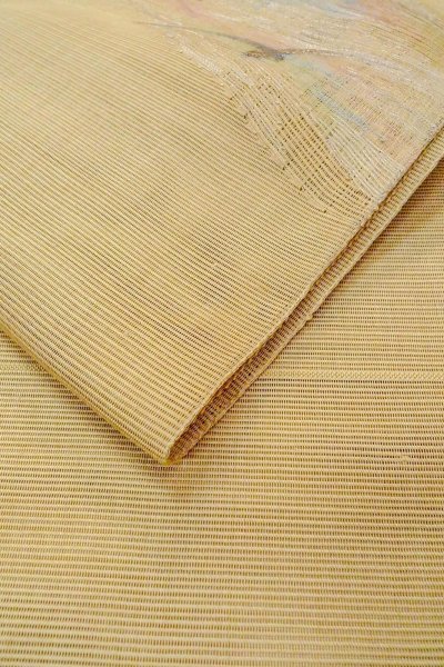 Photo11: O0606O Vintage Japanese Kimono  Grayish Yellow  FUKURO OBI sash Abstract pattern Linen. (Grade B) (11)