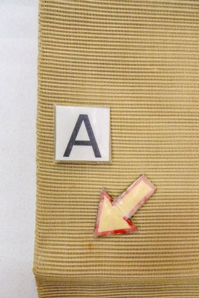 Photo12: O0606O Vintage Japanese Kimono  Grayish Yellow  FUKURO OBI sash Abstract pattern Linen. (Grade B) (12)