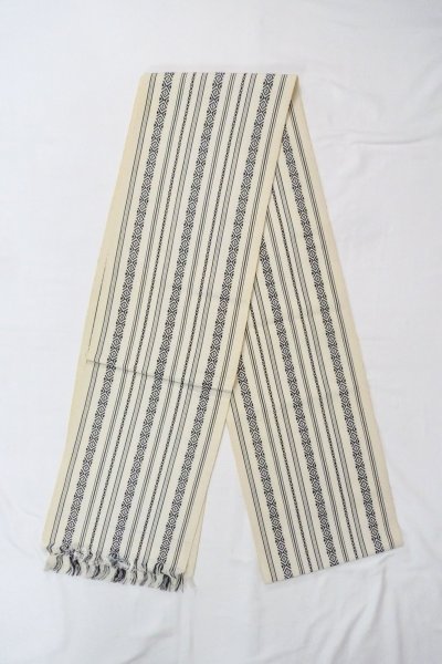 Photo1: O0606P Vintage Japanese Kimono   Ivory  FUKURO OBI sash KENJO pattern(A prestigious pattern meaning that it was presented to the Shogunate.) Wool. (Grade D) (1)