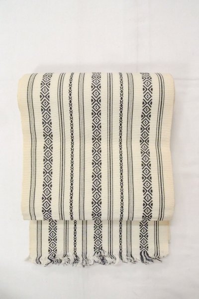 Photo2: O0606P Vintage Japanese Kimono   Ivory  FUKURO OBI sash KENJO pattern(A prestigious pattern meaning that it was presented to the Shogunate.) Wool. (Grade D) (2)